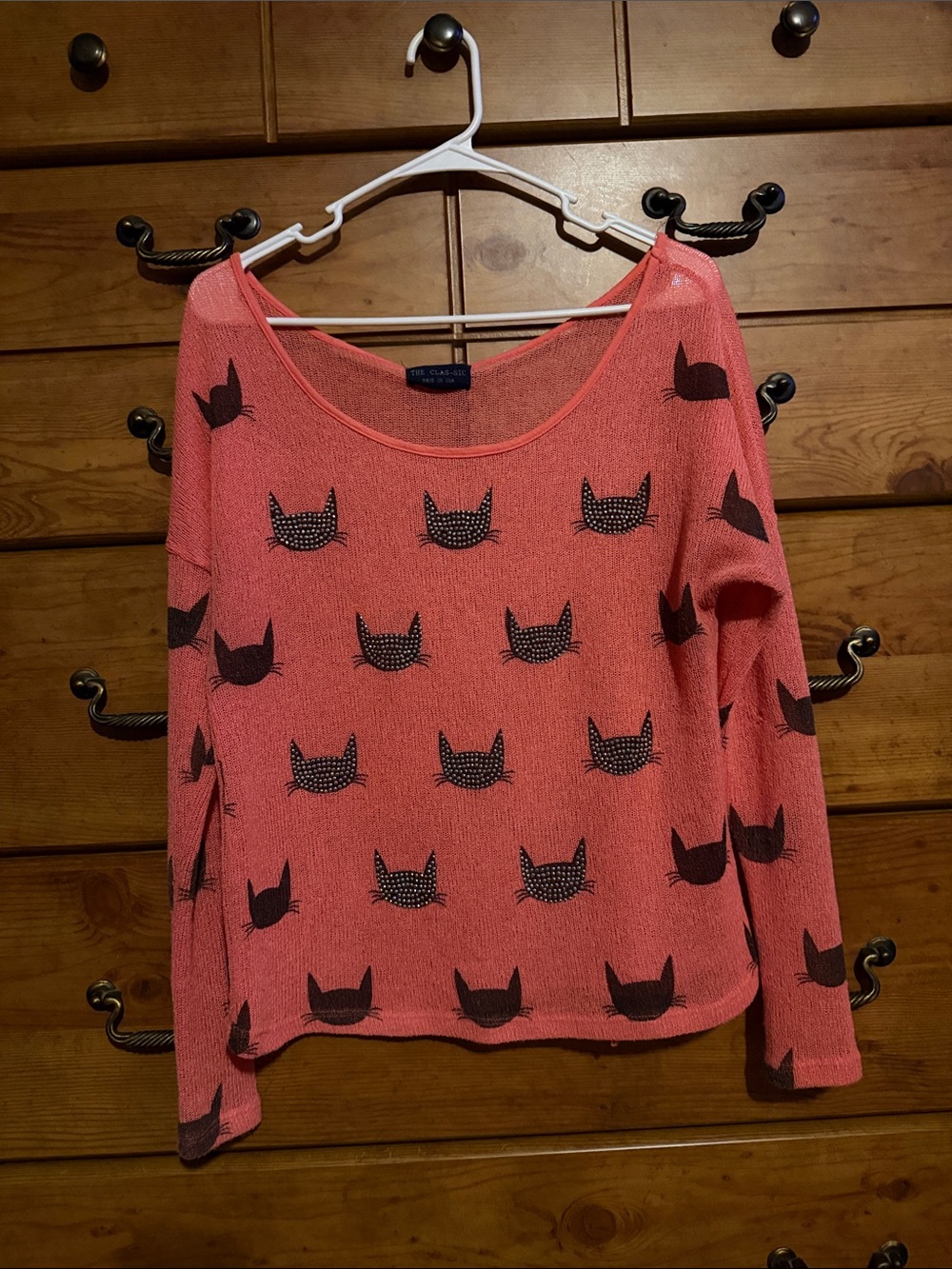 Cat Off-The-Shoulder Long Sleeve Top
